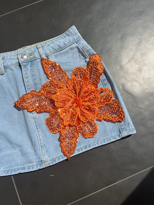 Orange gracie denim skirt