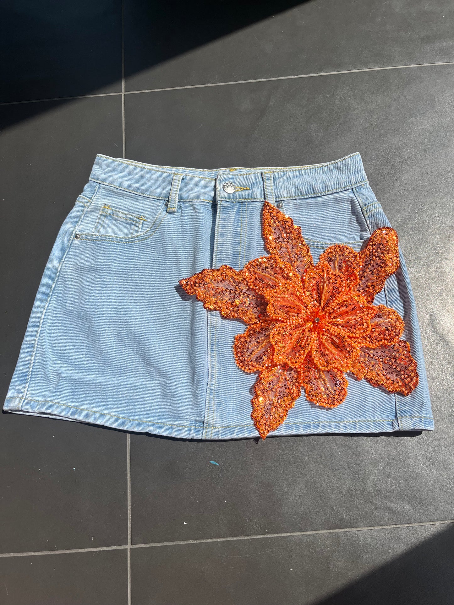 Orange gracie denim skirt
