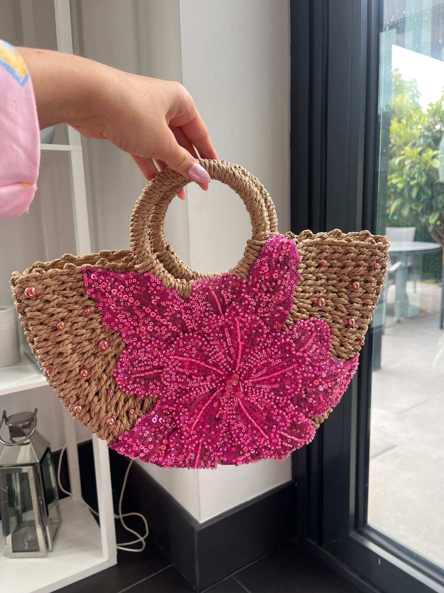 Pearled hot pink Gracie beach bag