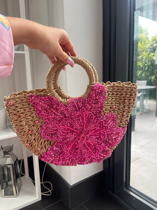 Pearled hot pink Gracie beach bag