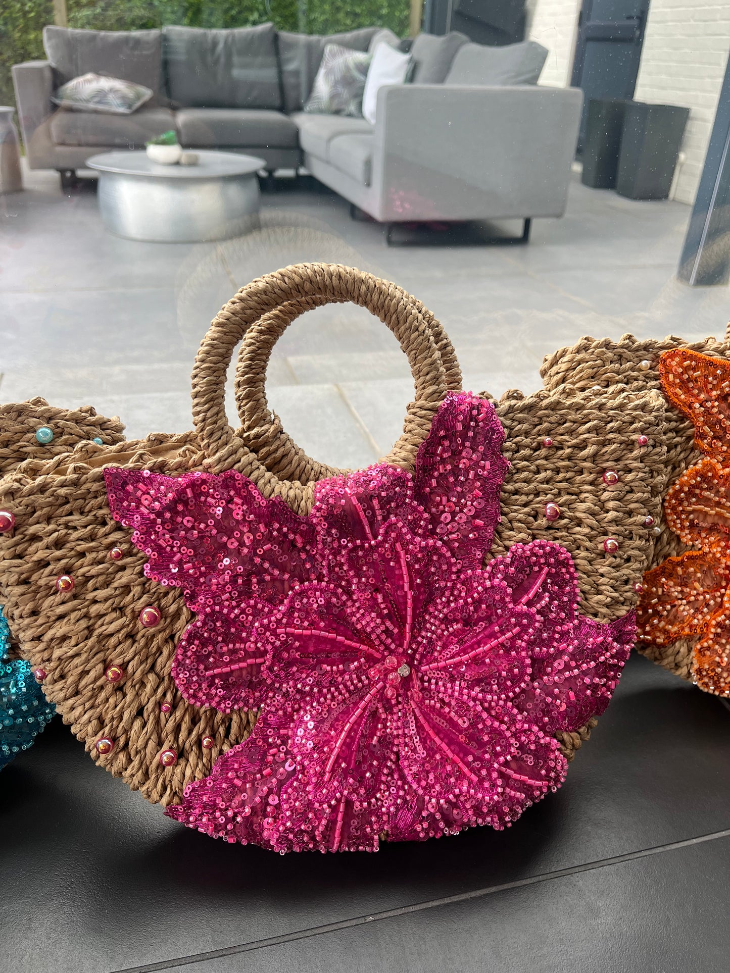 Pearled hot pink Gracie beach bag