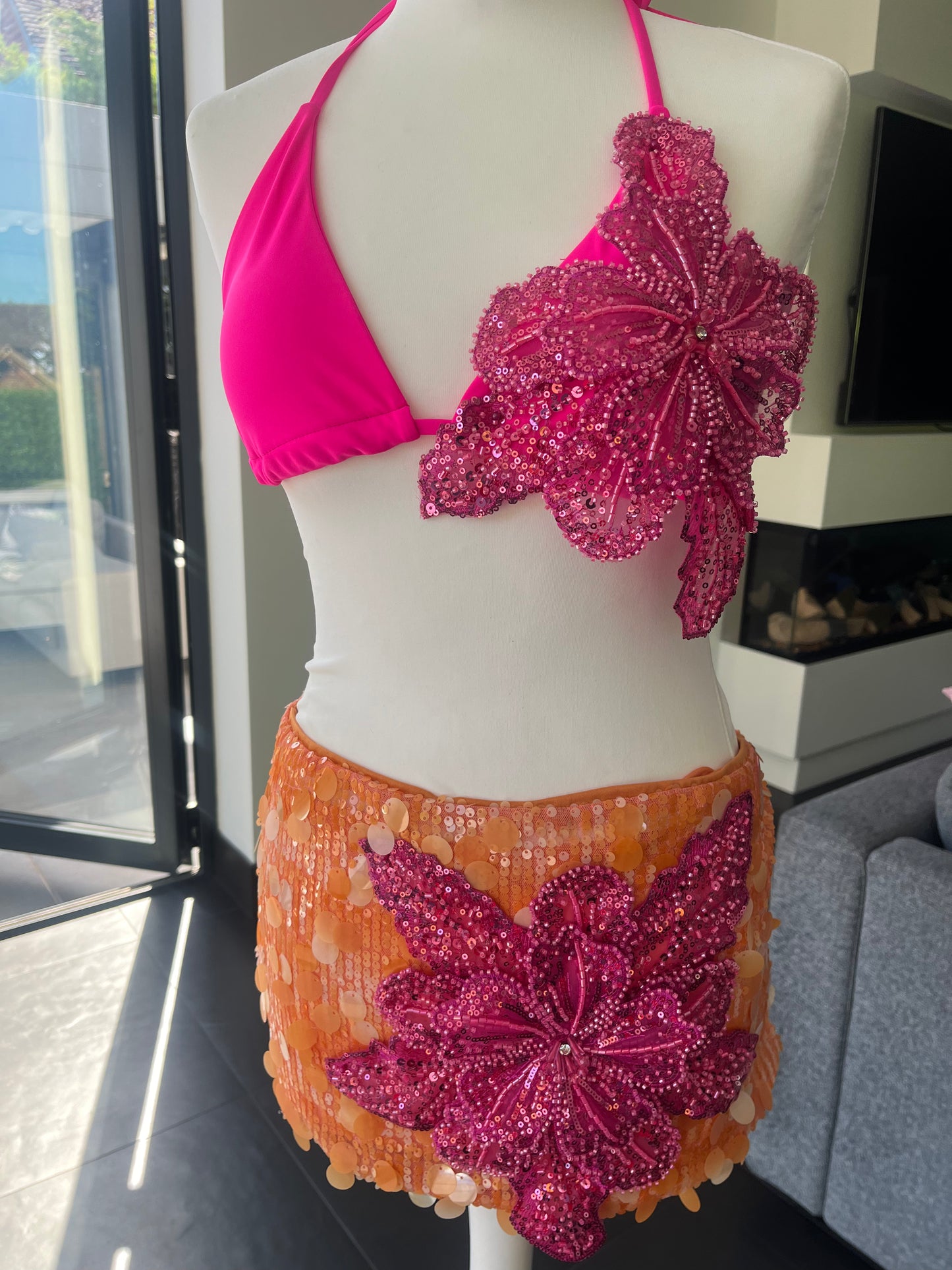 Orange/ Hot pink Gracie sequin skirt