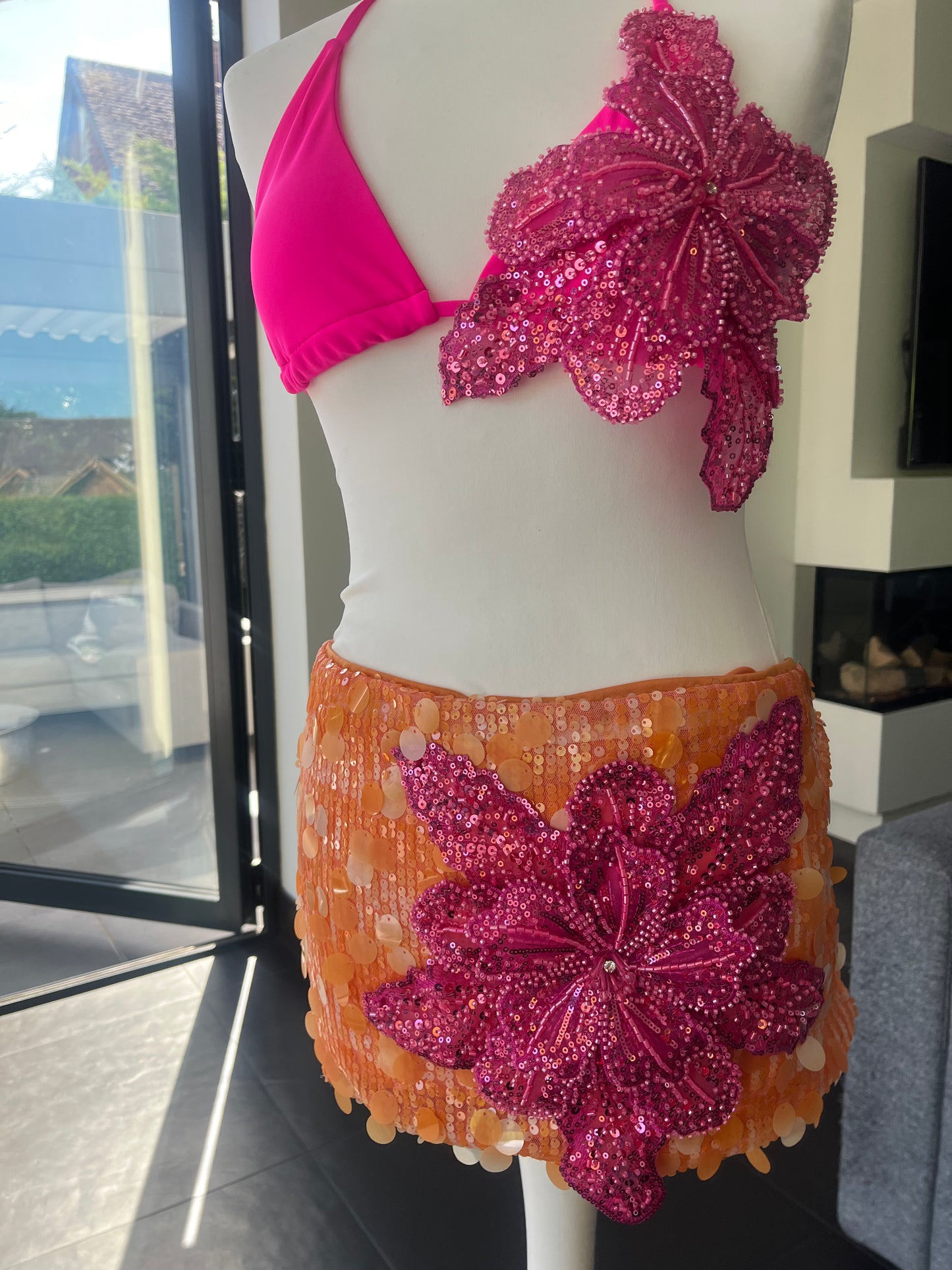 Orange/ Hot pink Gracie sequin skirt
