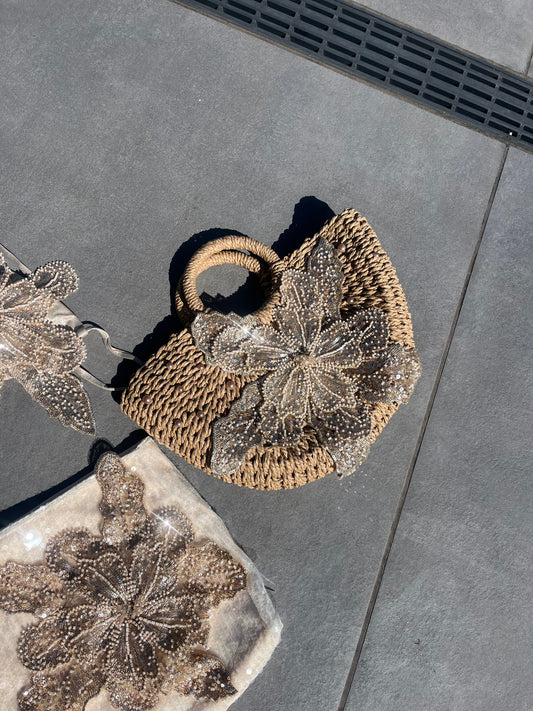 Pearled Beige Gracie beach bag