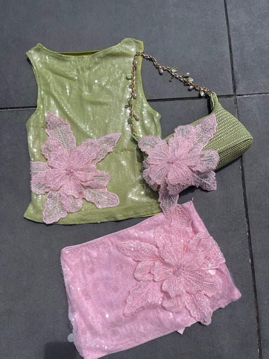 Matcha/ pink Gracie sequin tank ONLY