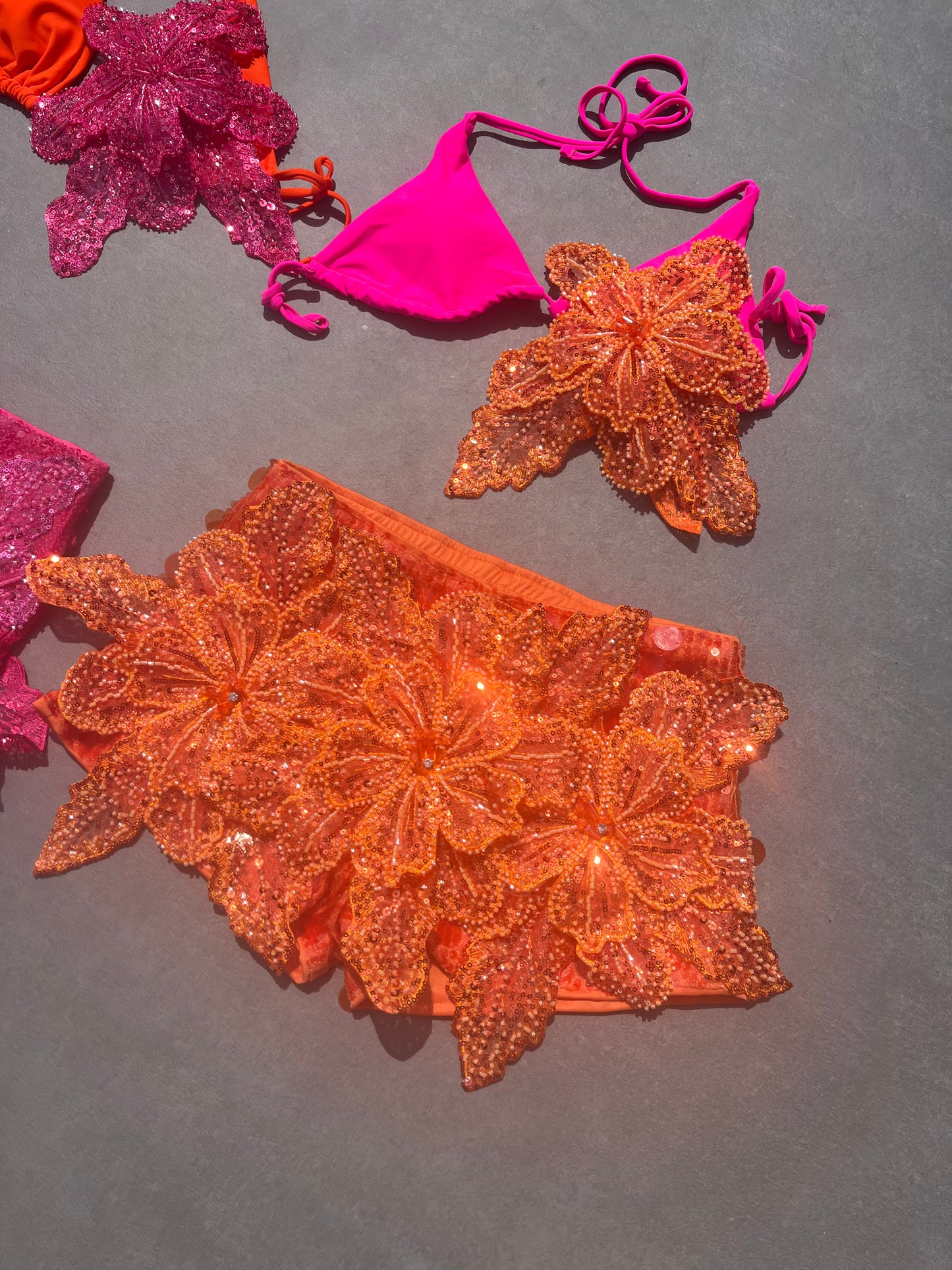 Orange Gracie sequin shorts