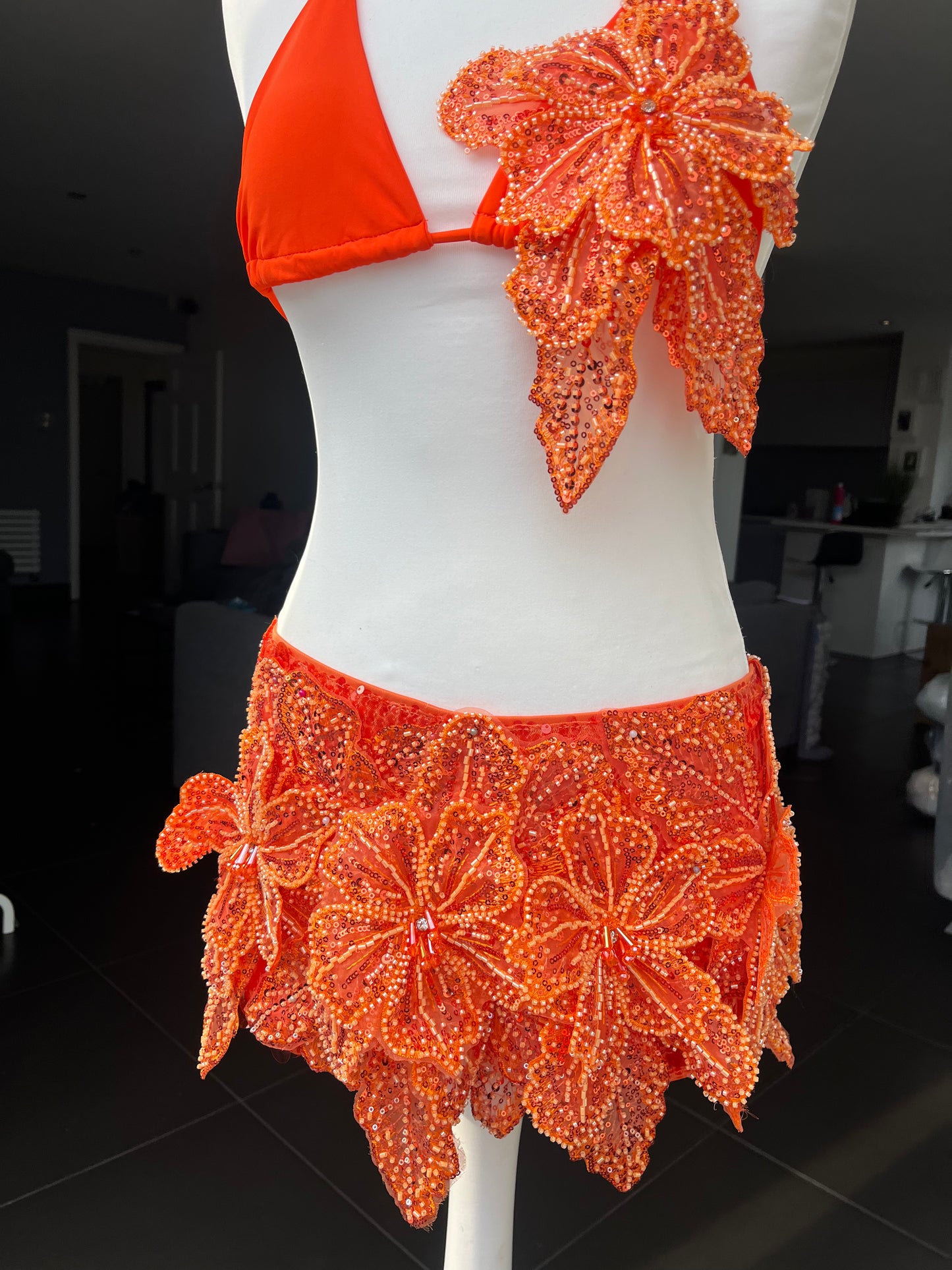 Orange Gracie sequin shorts