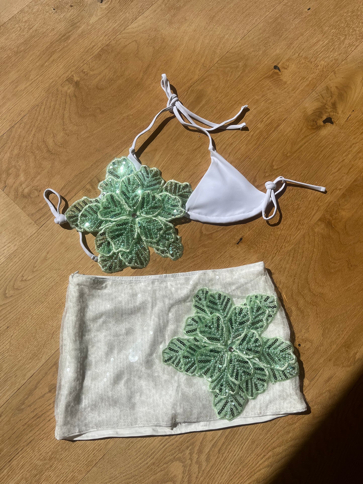 White/Mint Gracie sequin skort