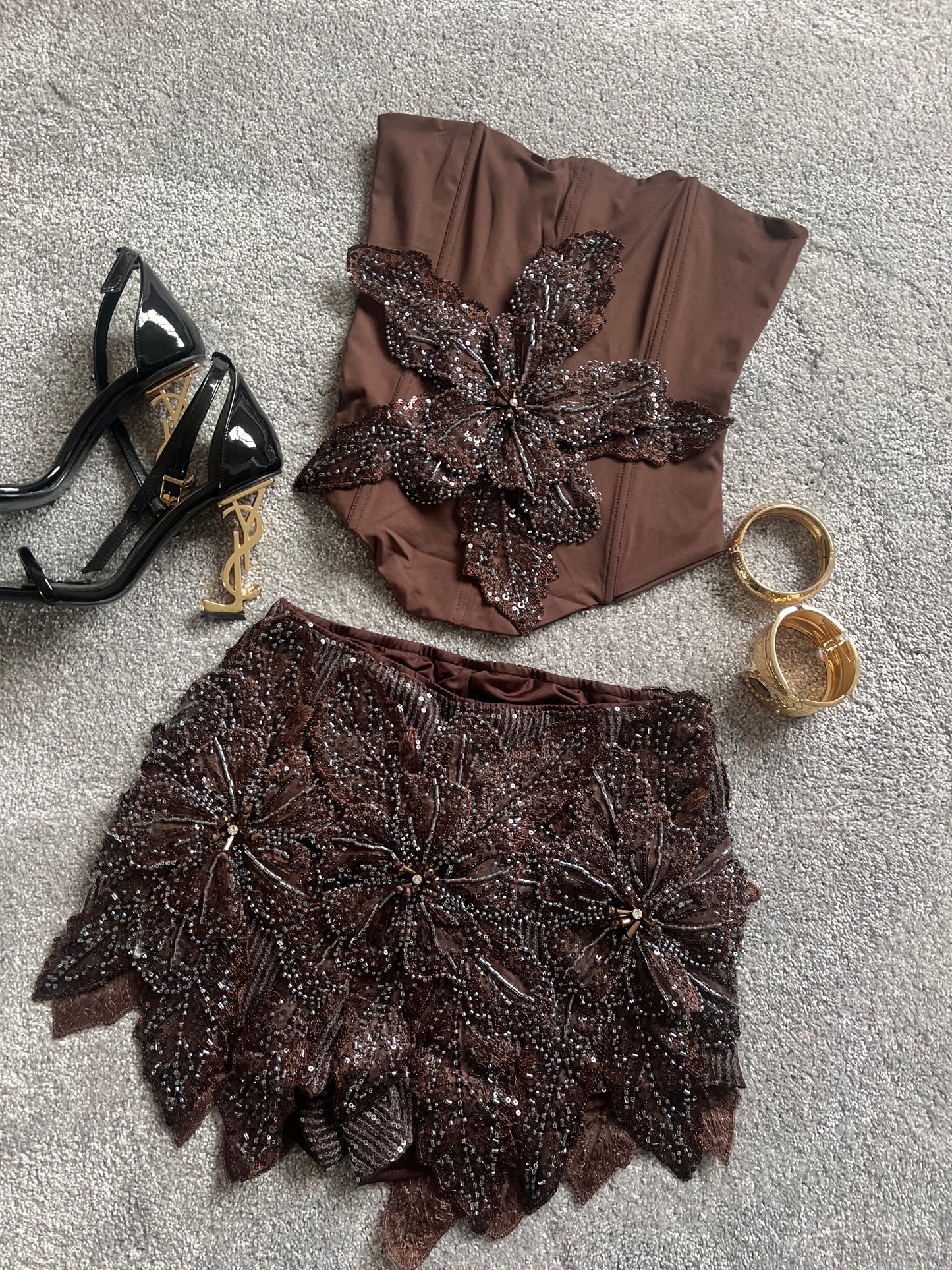 Brown Gracie sequin shorts