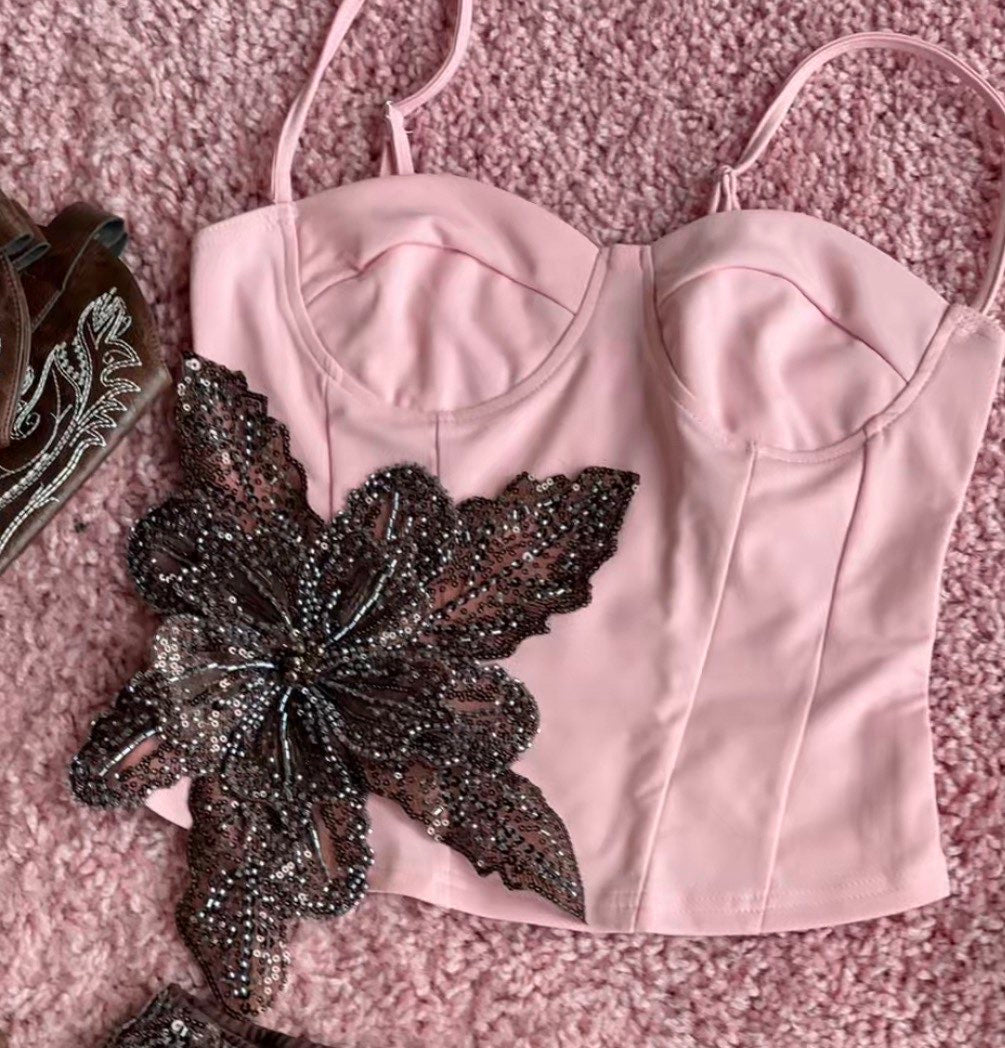 Pink Brown gracie corset top