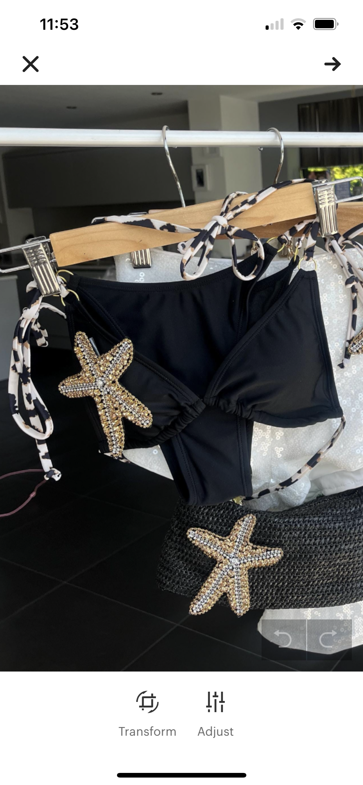 Black / gold Gem starfish bikinis & contrast cow print ties - One of a kind
