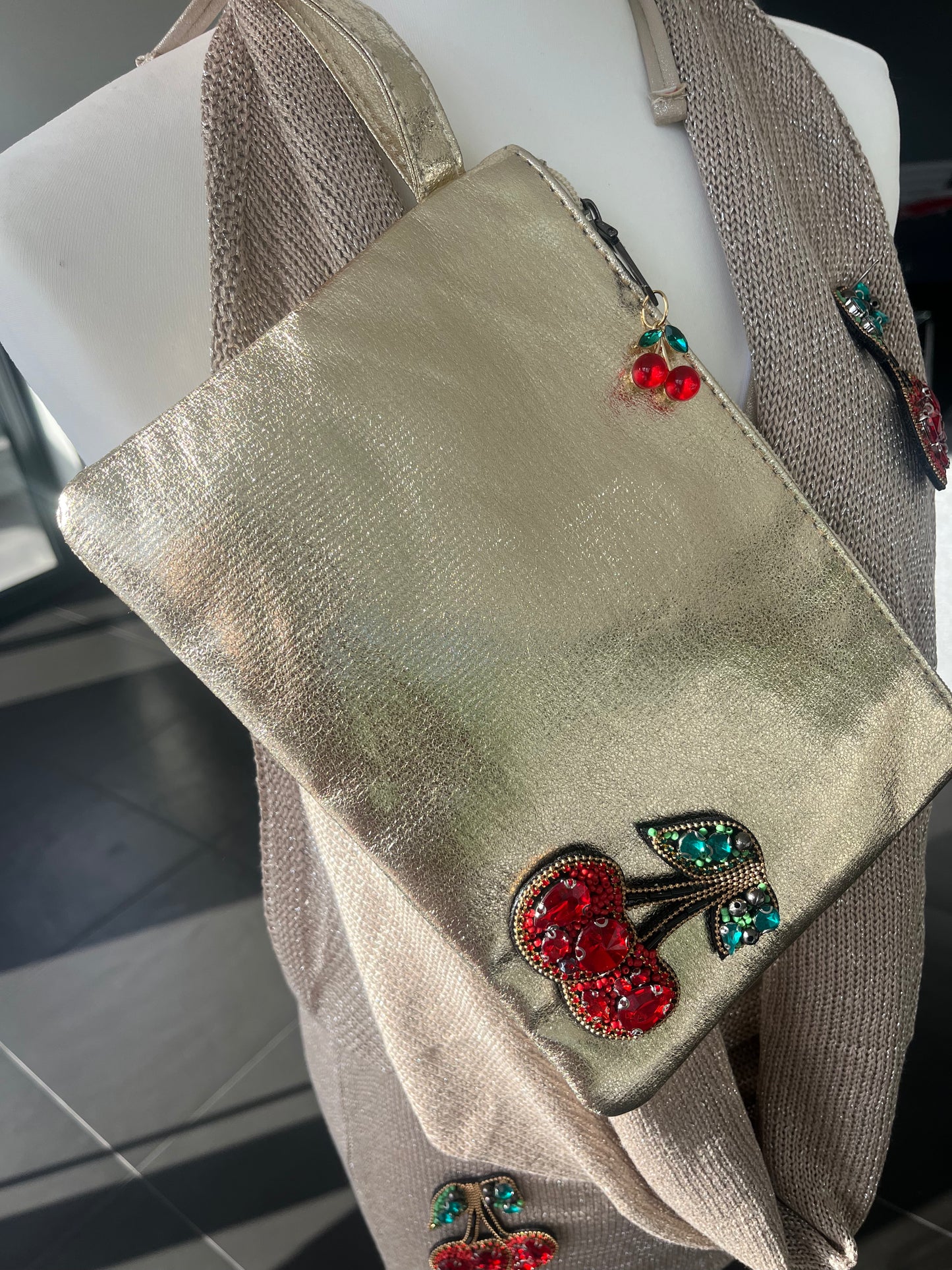 Gold Gem cherry clutch / pouch bag