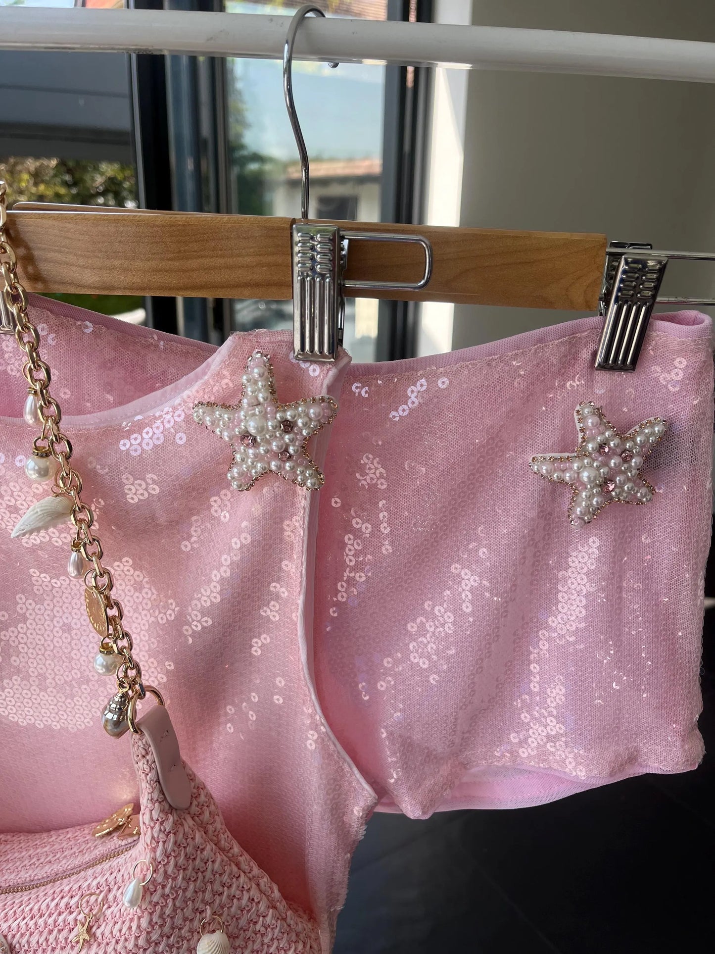 Pink PEARL starfish sequin SHORTS ONLY
