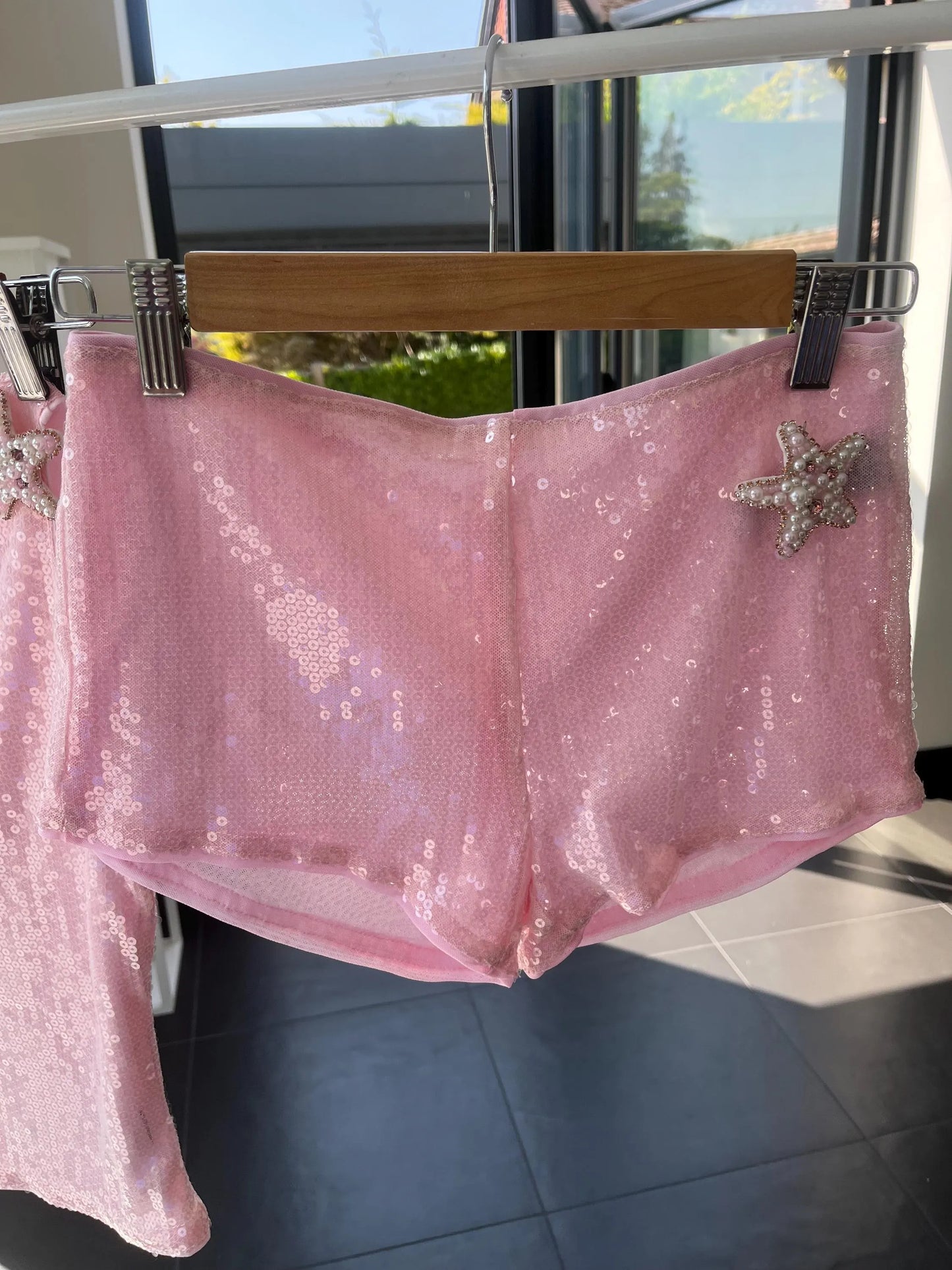 Pink PEARL starfish sequin SHORTS ONLY