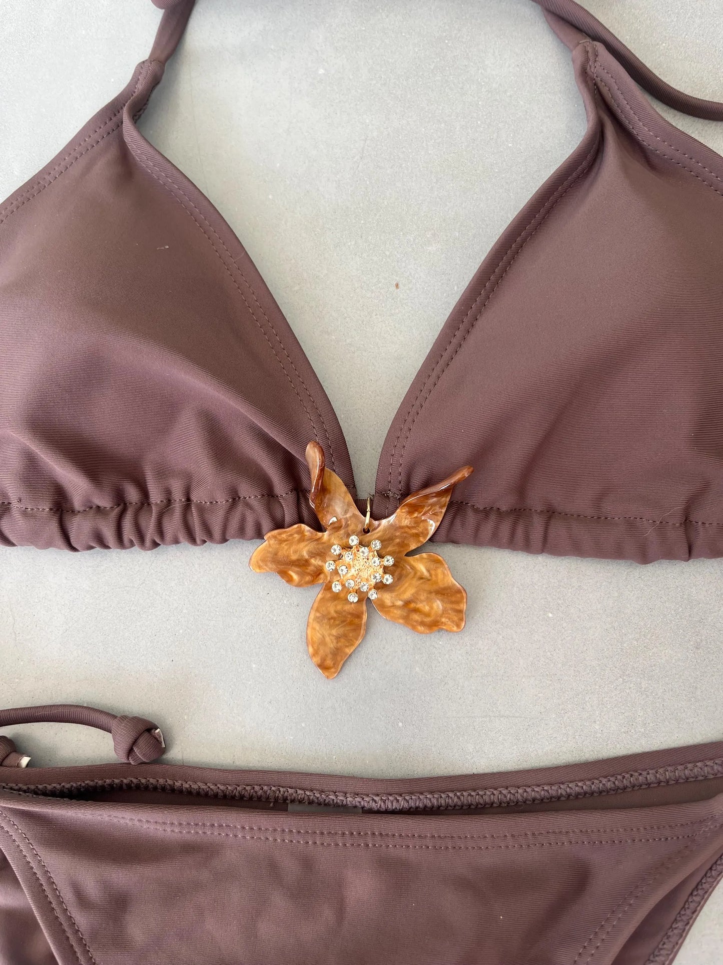Brown flora charm bikini