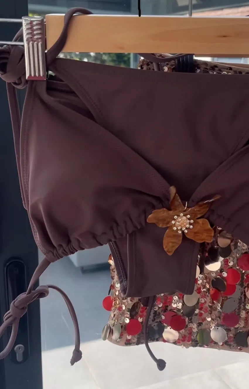 Brown flora charm bikini