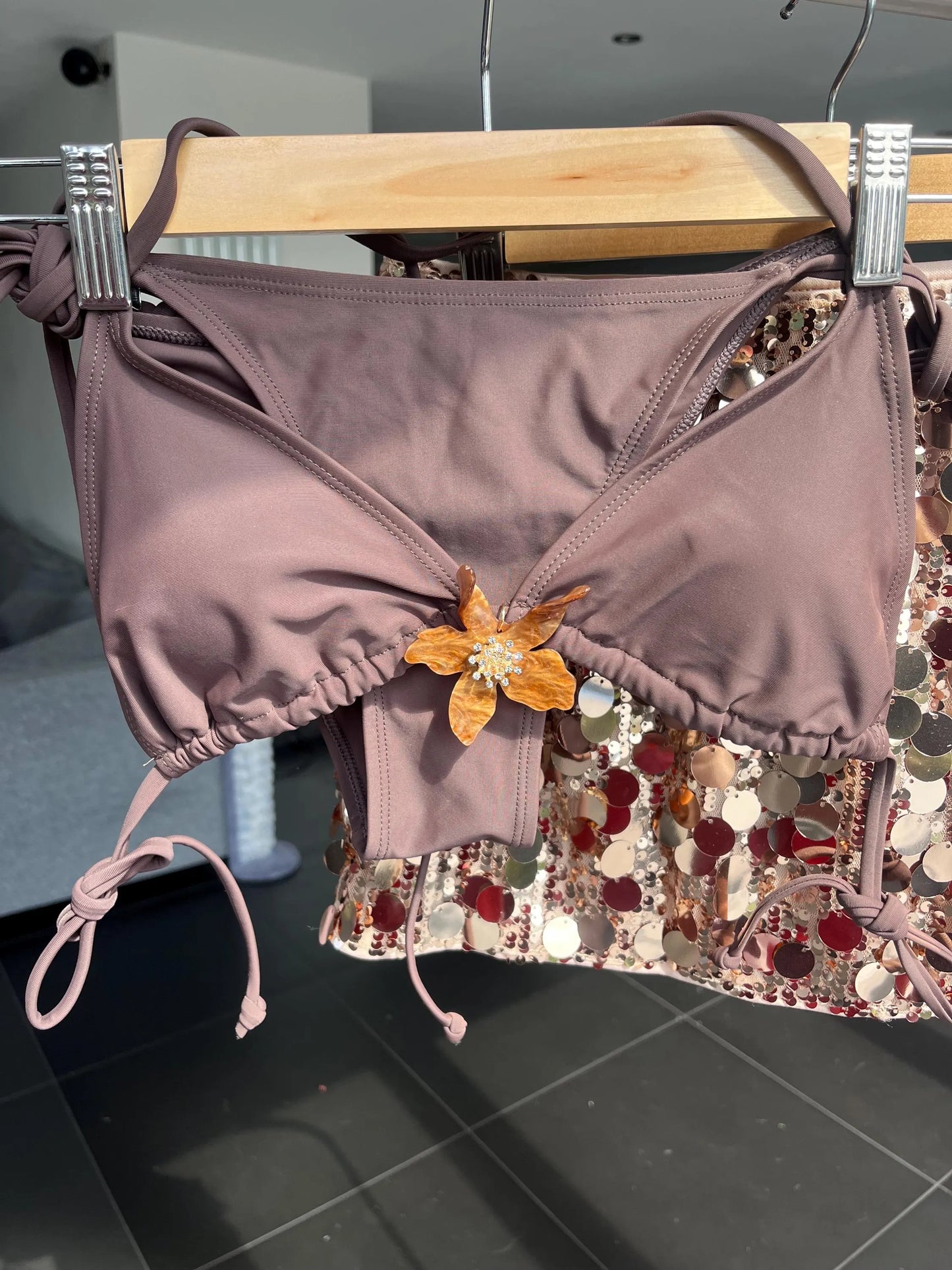 Brown flora charm bikini