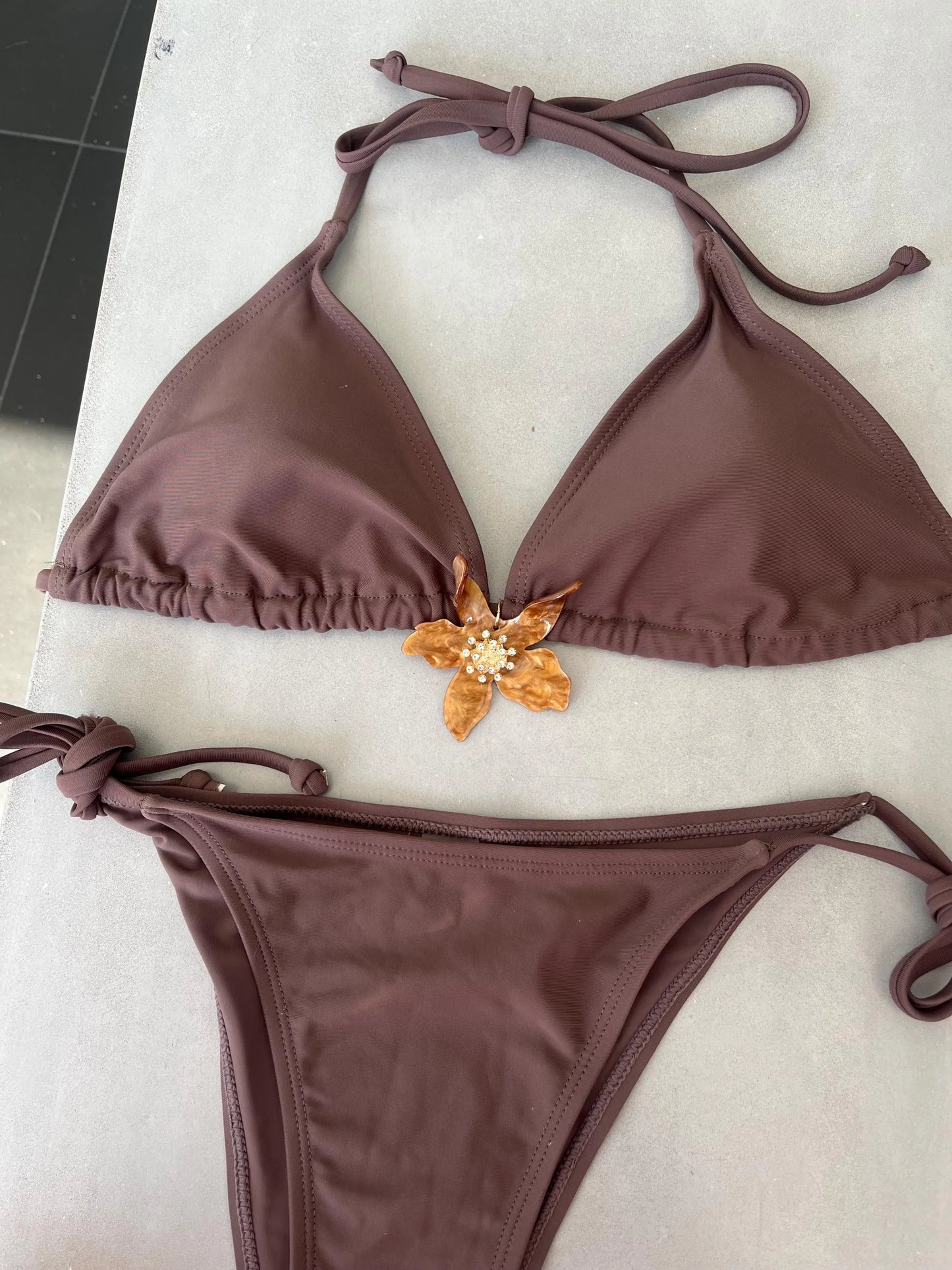Brown flora charm bikini