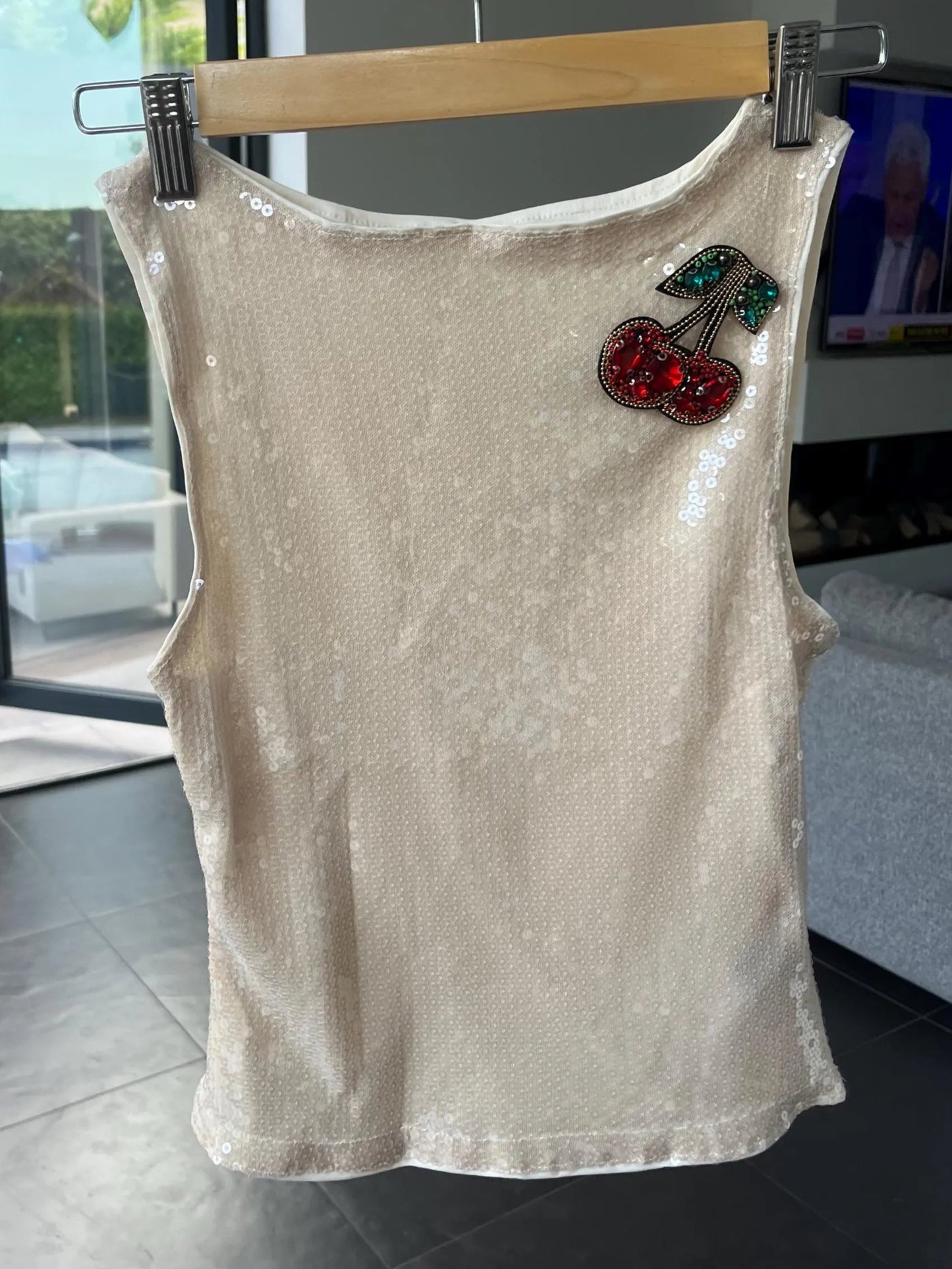 Beige Gem cherry sequin TANK TOP ONLY