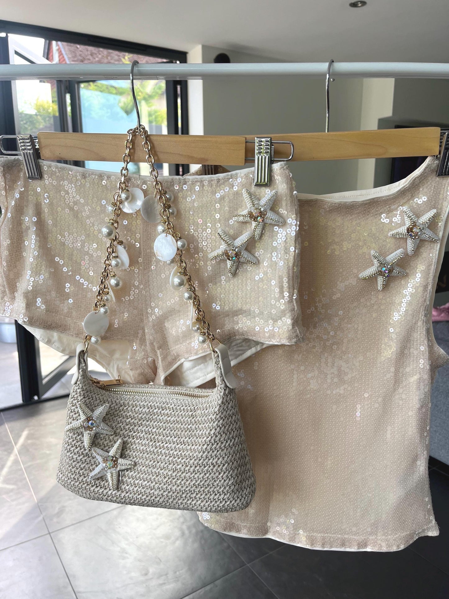 Beige double cream starfish sequin SHORTS ONLY