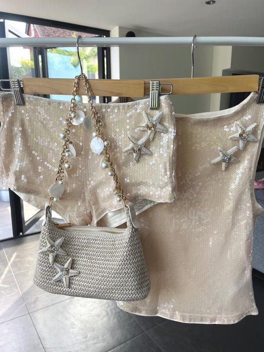 Beige double cream starfish sequin SHORTS ONLY