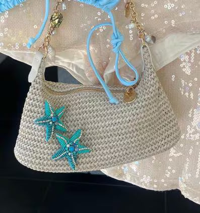 Beige double blue starfish bag