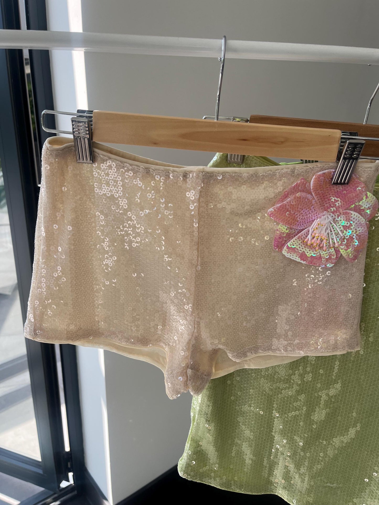 Beige / pink flora sequin SHORTS ONLY