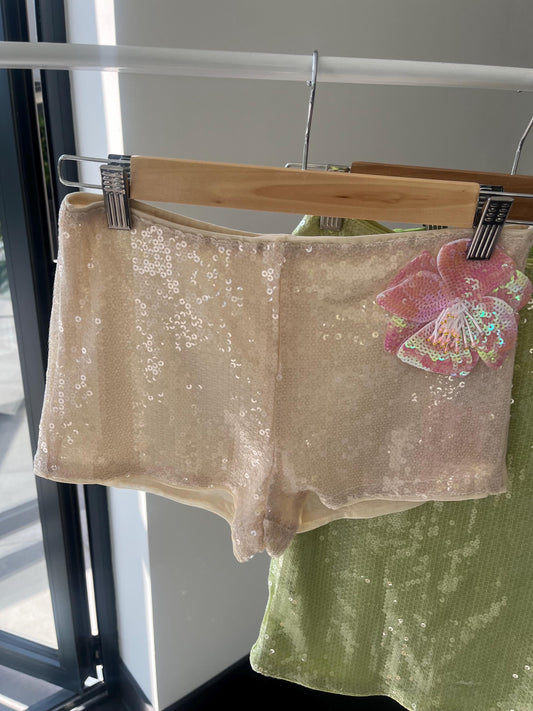 Beige / pink flora sequin SHORTS ONLY