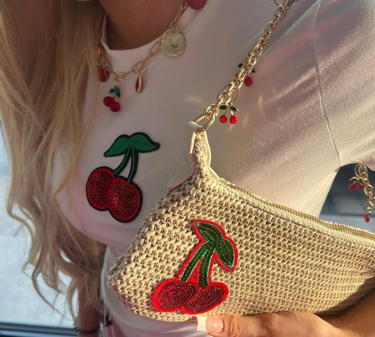 White sequin cherry bay T shirt