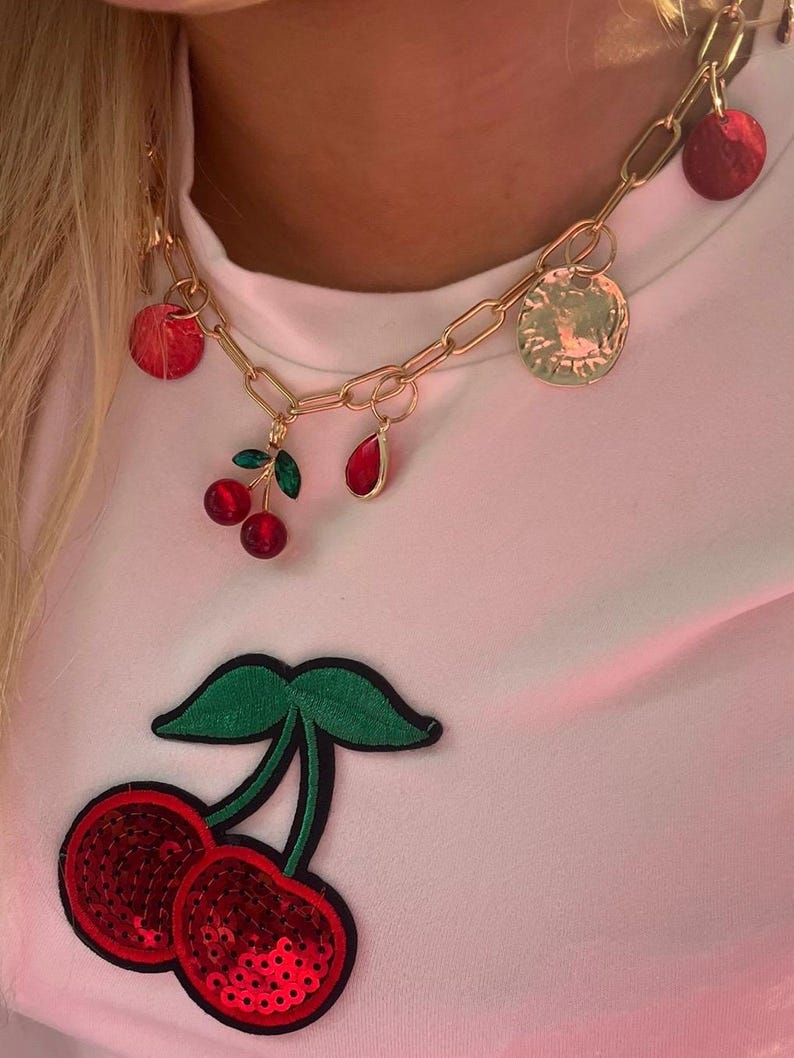 White sequin cherry bay T shirt