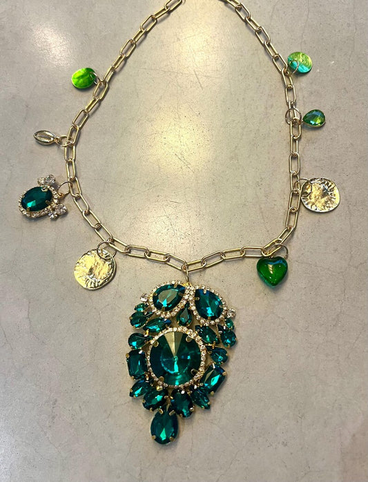 Green Gem Pendant Charm Necklace