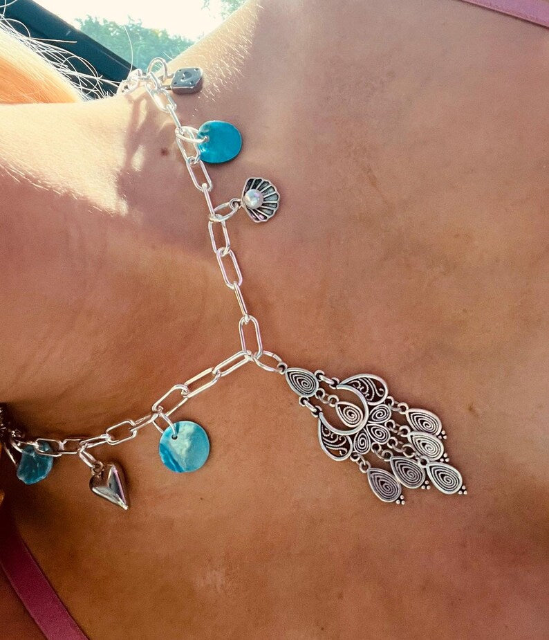 Silver blue dream charm necklace