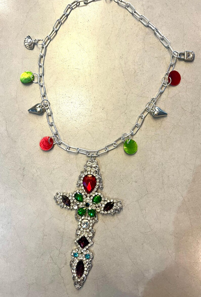 Silver Cross pendant charm necklace