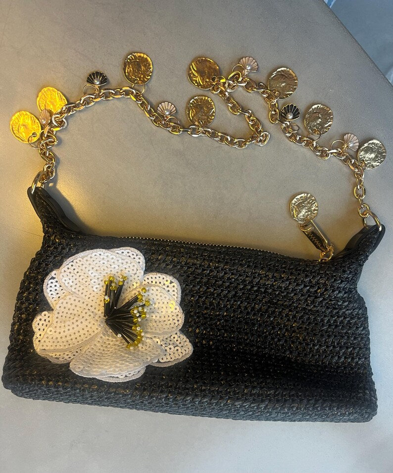 Black / white Flora charm bag