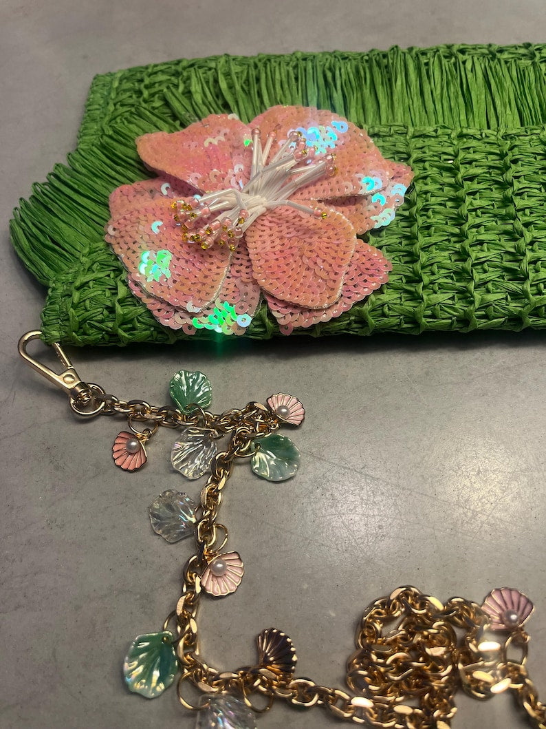 Green / pink flora bag