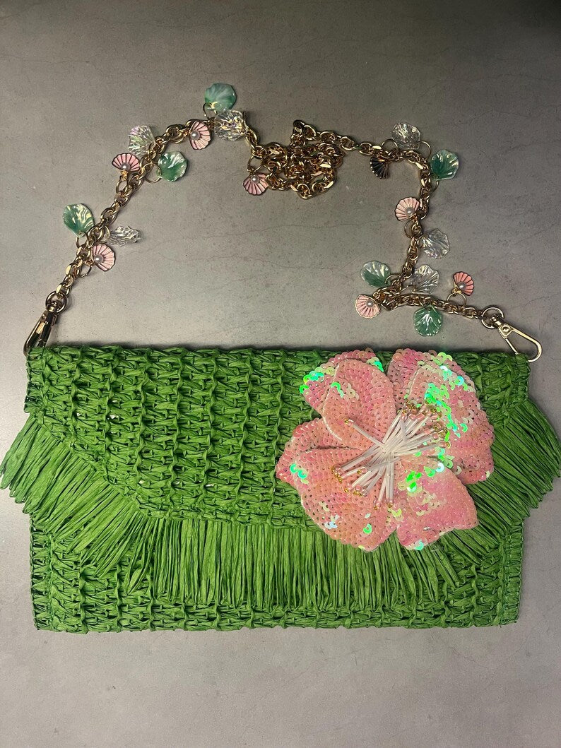 Green / pink flora bag