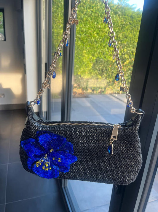 Black / royal blue flora bag