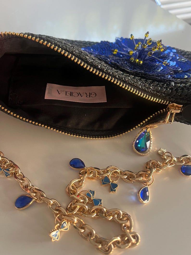 Black / royal blue flora bag