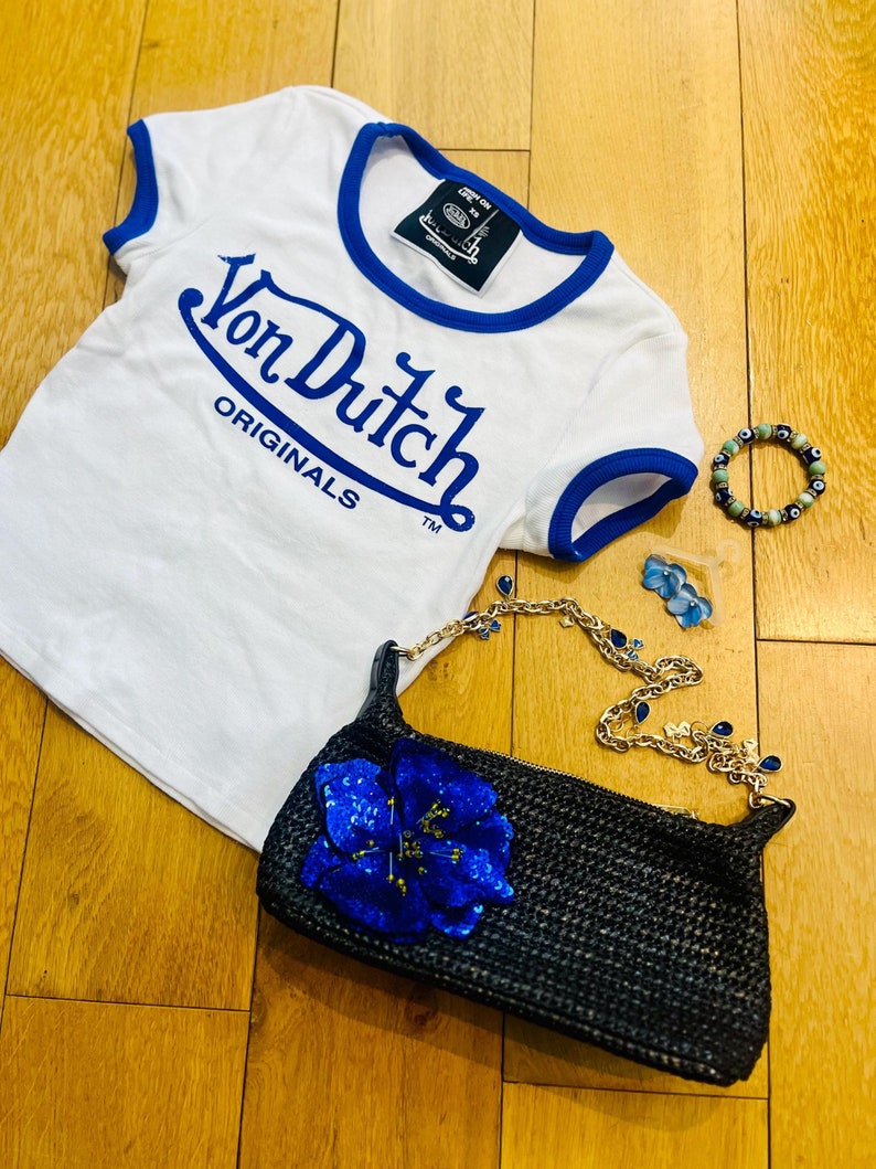 Black / royal blue flora bag