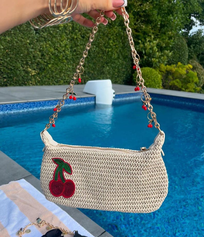 Beige sequin cherry bay bag