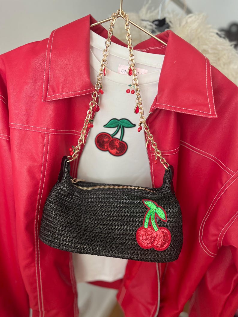 Black sequin Cherry Bay charm bag