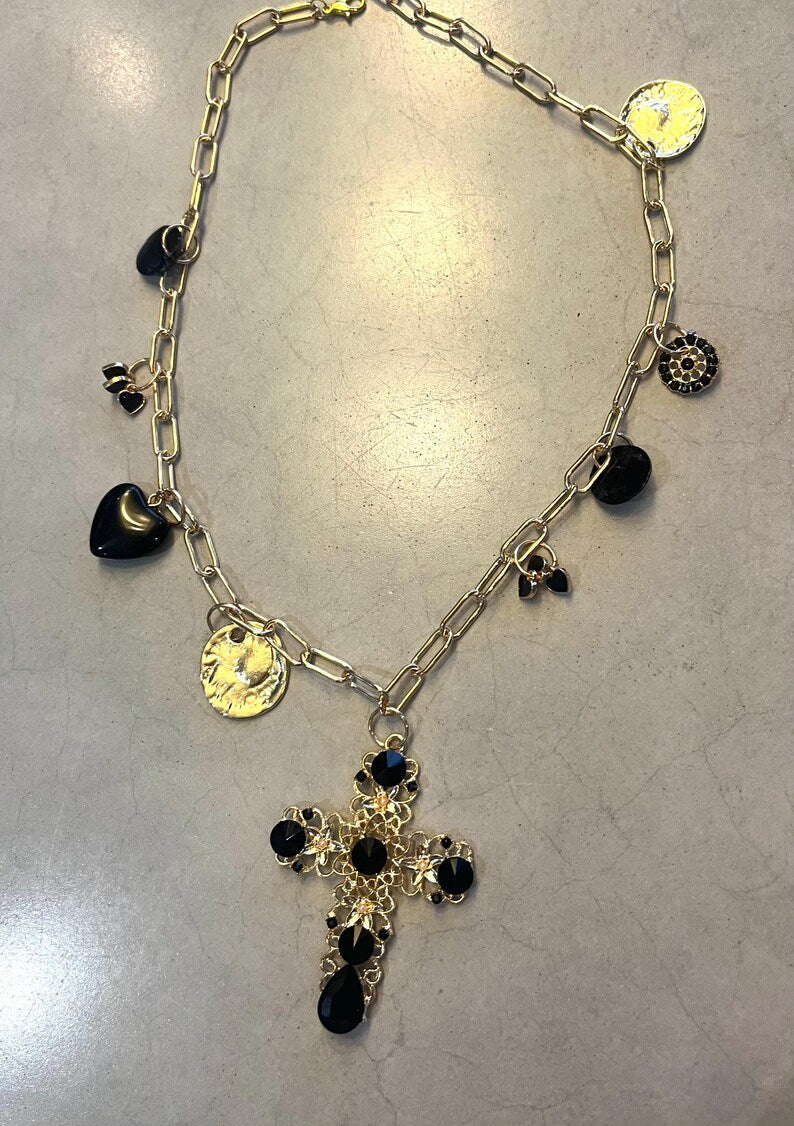 Black Cross Pendant Charm Necklace