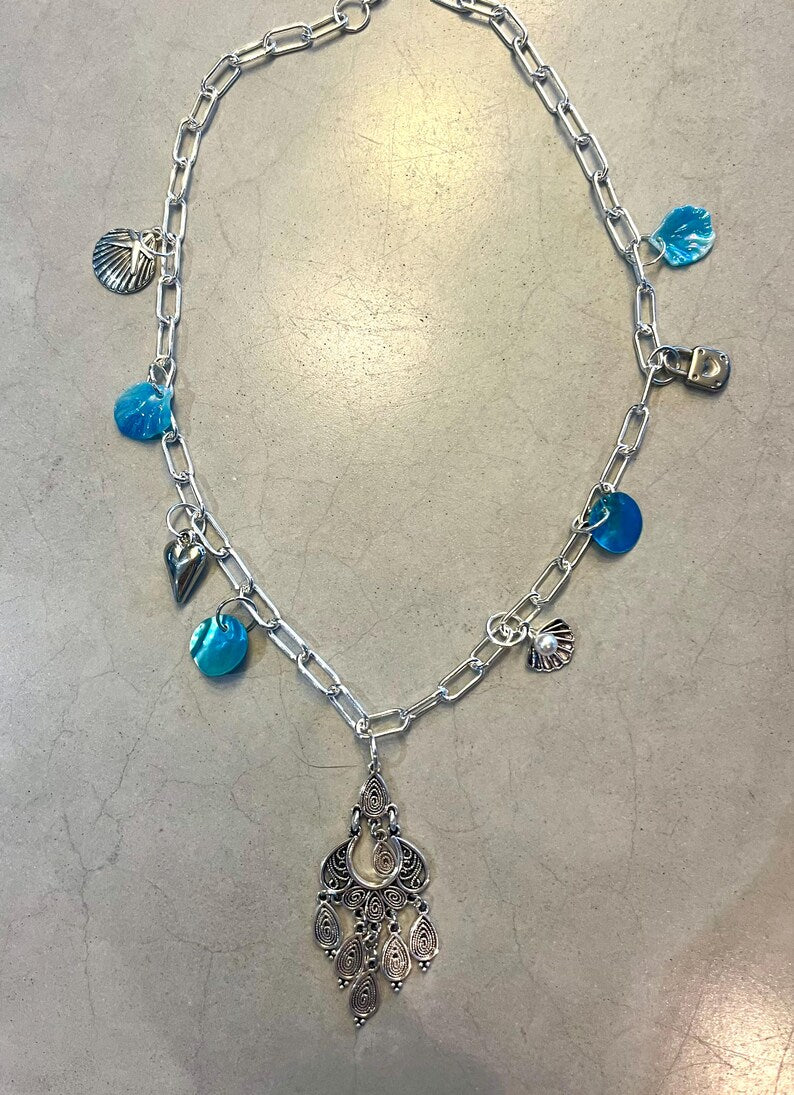 Silver blue dream charm necklace