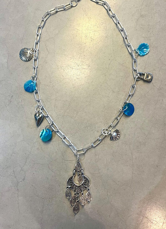 Silver blue dream charm necklace