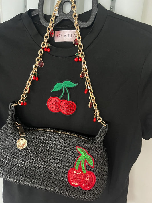 Black sequin Cherry Bay T shirt