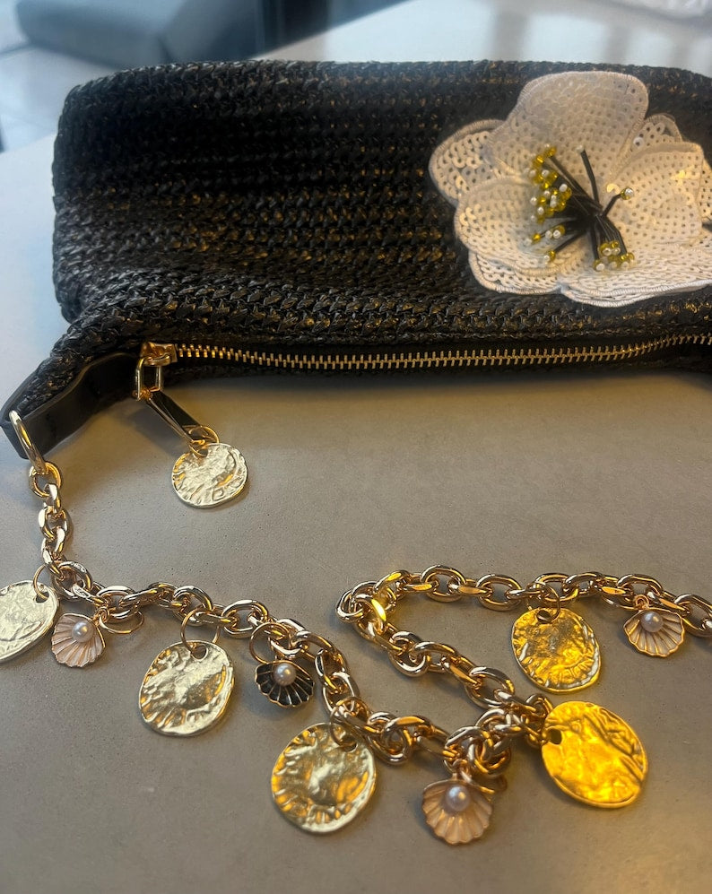 Black / white Flora charm bag