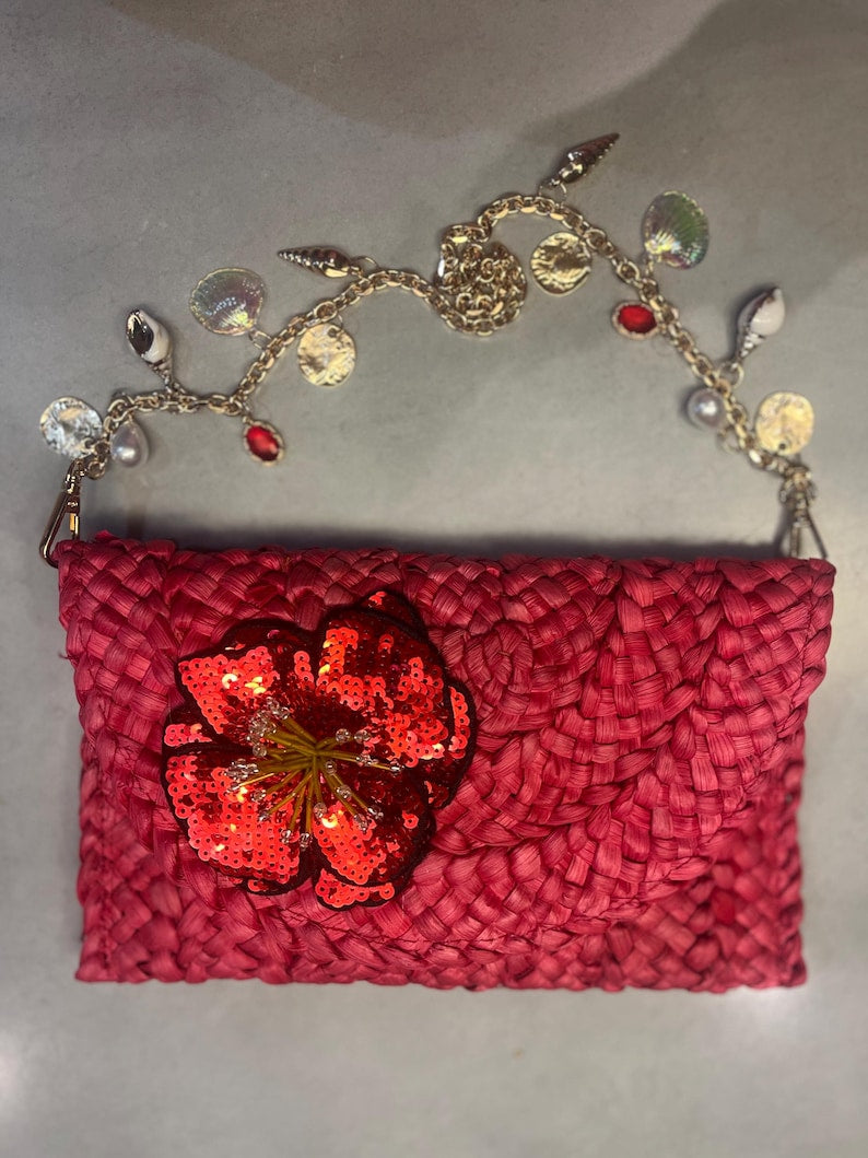 Red flora charm bag