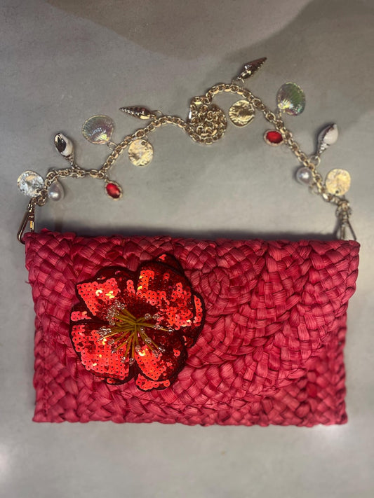 Red flora charm bag