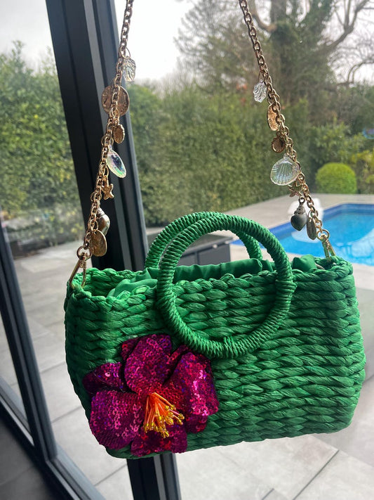Green / dark pink flora Bag