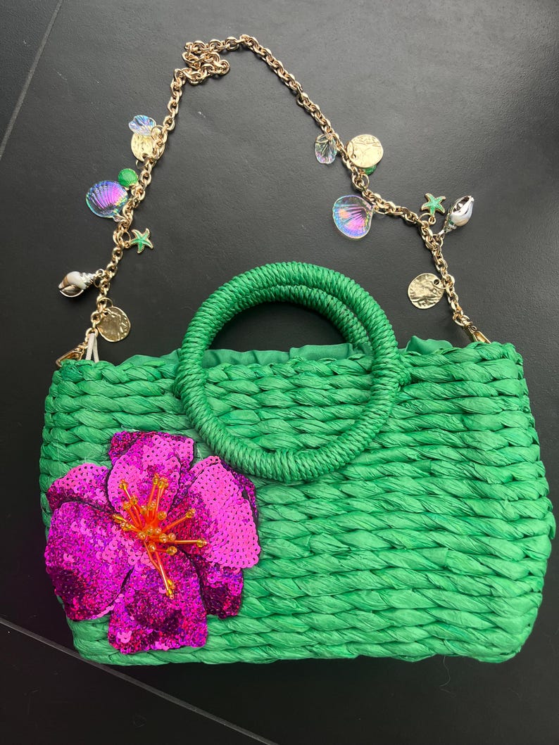 Green / dark pink flora Bag